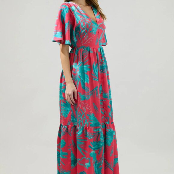 Sugarlips Women's Palm Tropics Pismo Button Down Flutter Maxi Dress ~ XS ~ NWT - Picture 2 of 10